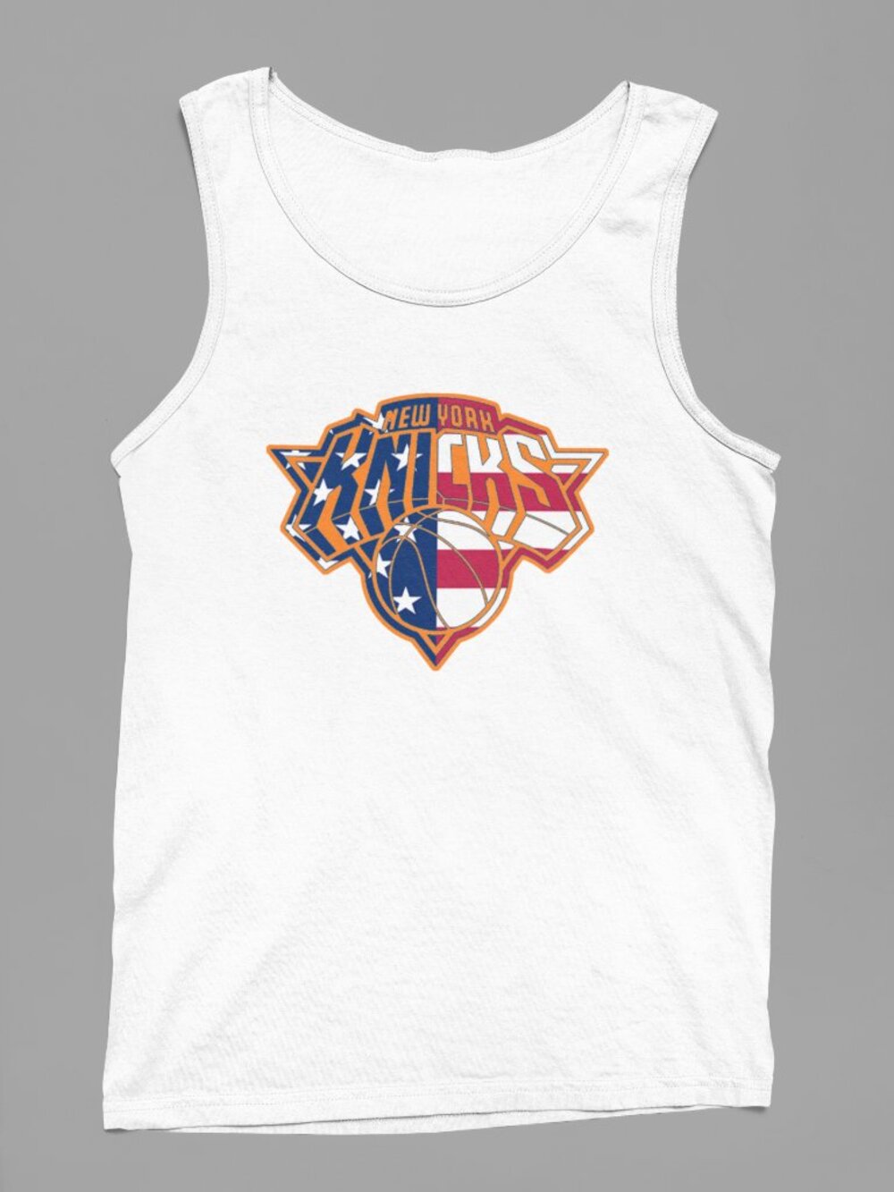 NEW York Knicks 4th July USA American Flag Team Color Pop Logo Tank Top WHITE
